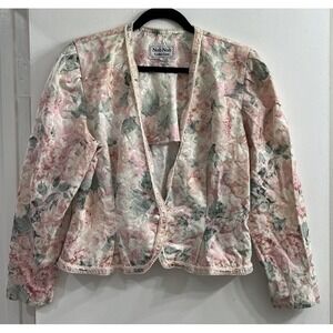 Nah Nah Collection Vintage Floral Brocade Jacket Pearl Trim Pink Size 18